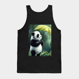 Panda with Leaf Umbrella Tank Top